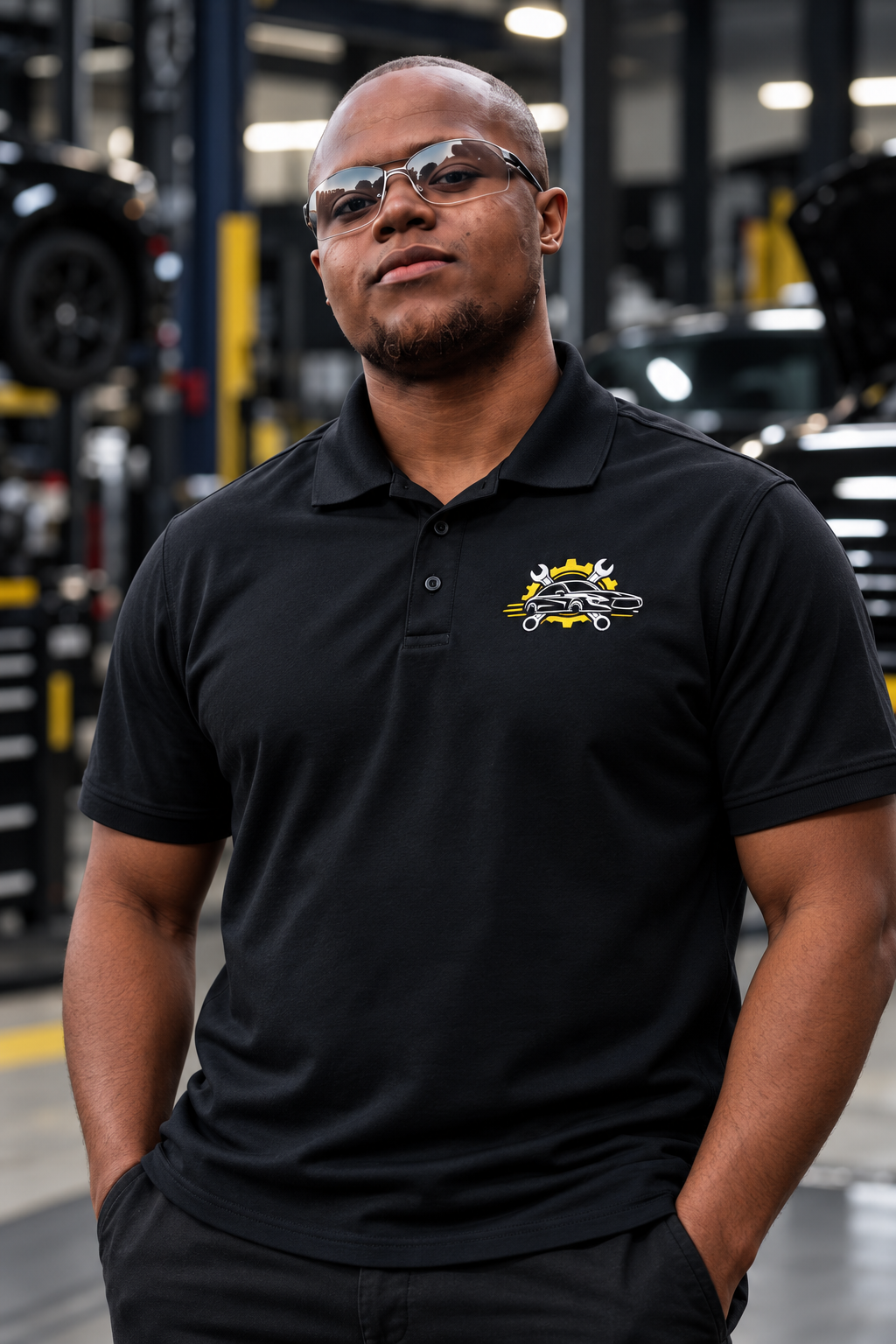 Dashawn wearing his branded black polo